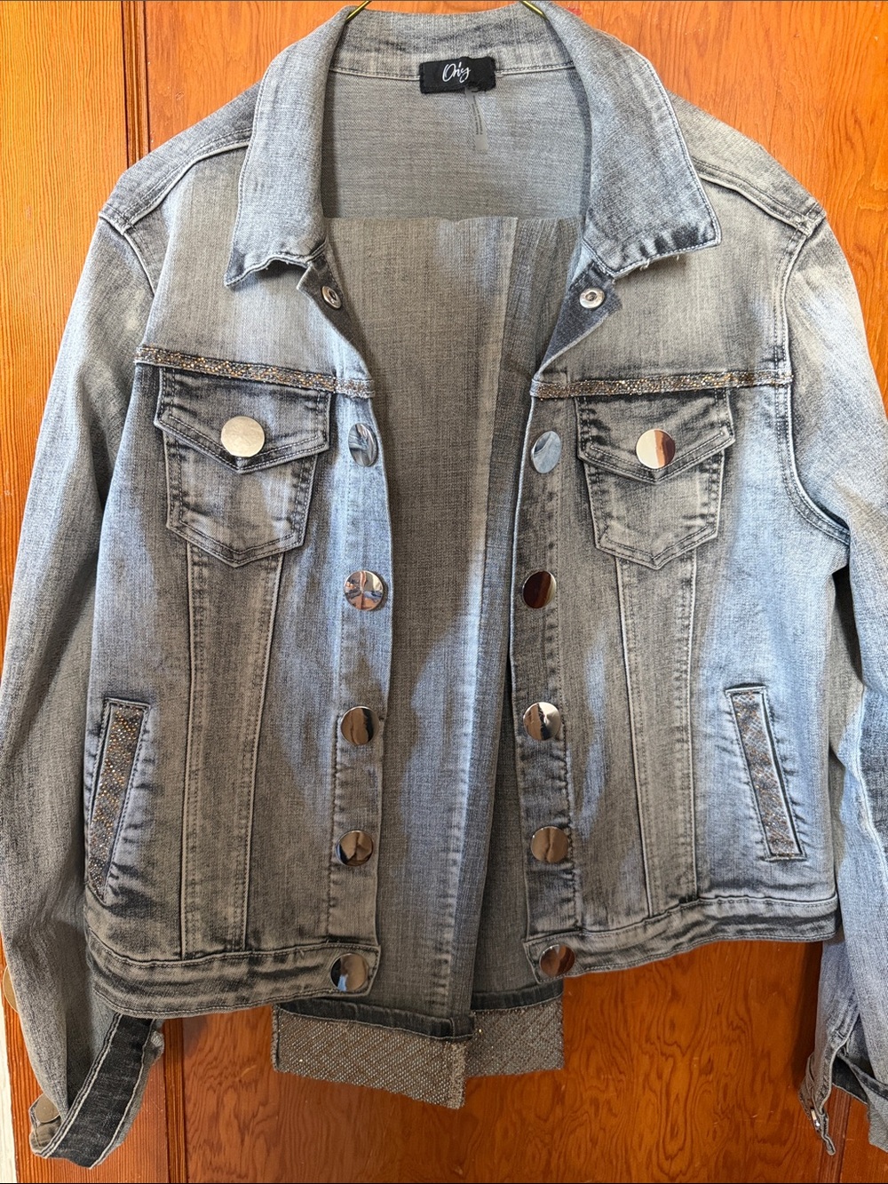 Orly Faded Light Blue Denim Jacket with Silver Buttons matching pants too